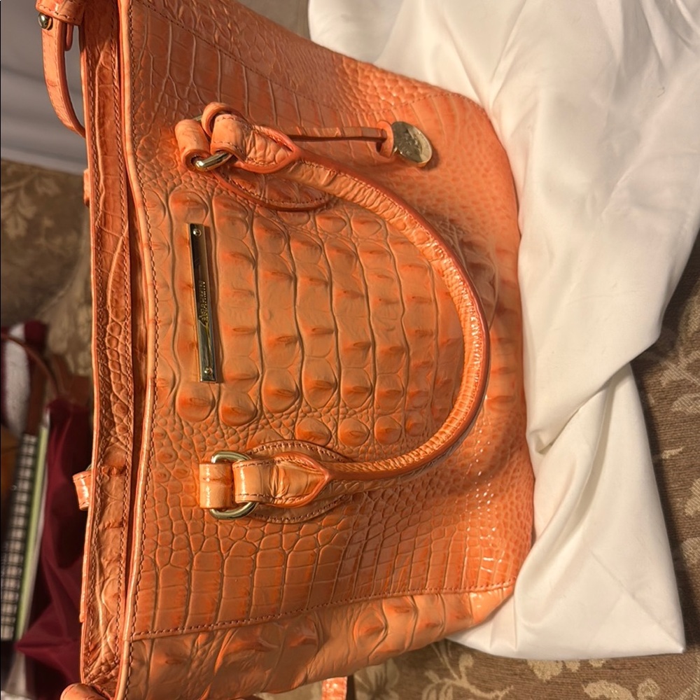 Brahmin Orange Embossed Leather Tote